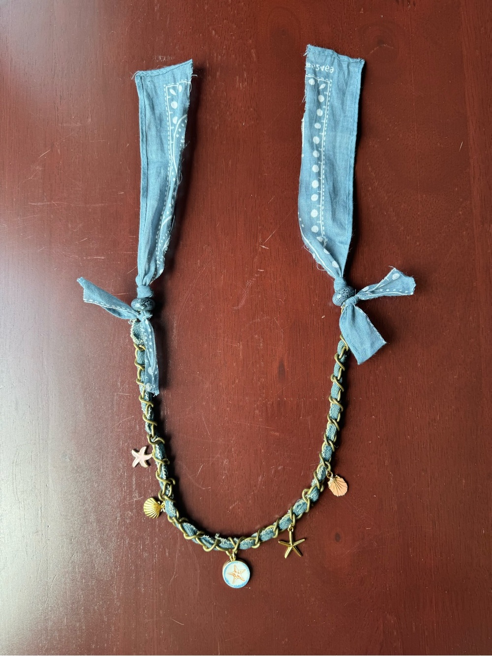 Nautical Blue Bandana Chain Necklace with Beach Charms